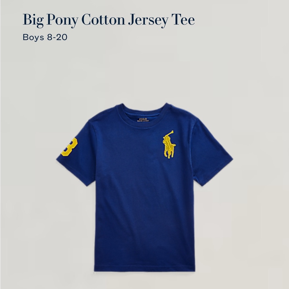 Polo Ralph Lauren Big Pony Jersey Tee Blue Yellow Short Sleeve L Boys 14-16
